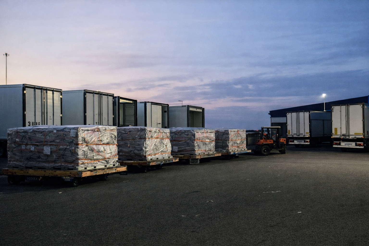 Паллеты с COVID-тестами перед загрузкой в транспорт на терминале