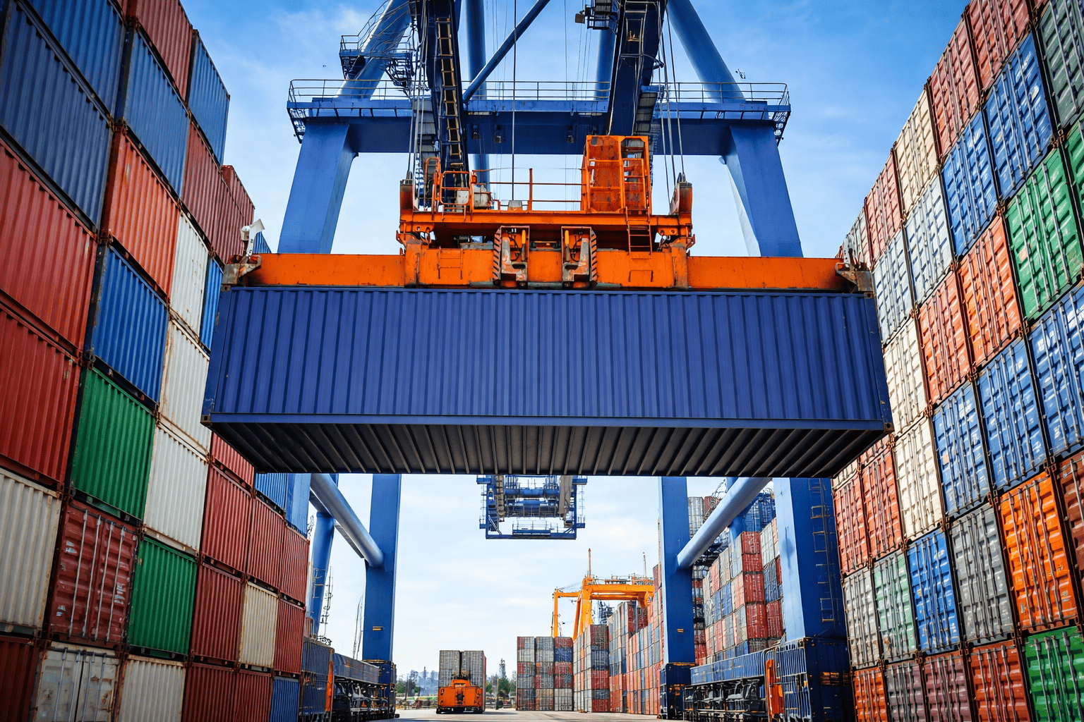 Загрузка груза в контейнер на складе при международной перевозке